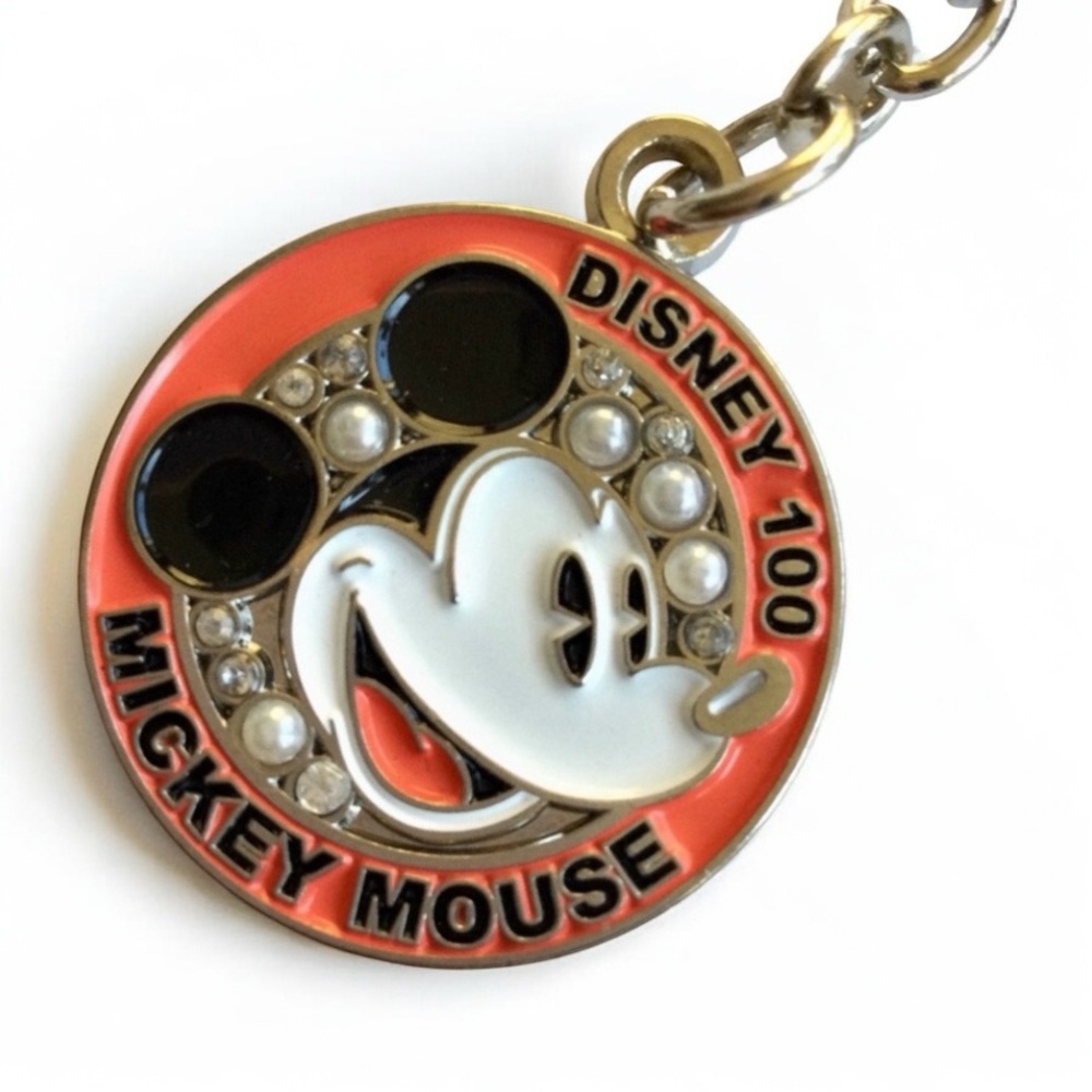 DISNEY 100 Mickey Mouse Collectible Pearl & Rhinestone Keychain Bag Charm - NWOT - Picture 8 of 12